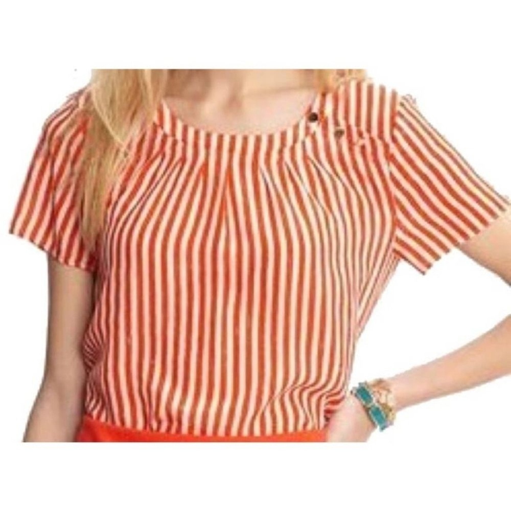 Banana Republic 100% Silk Orange and Cream Striped Blouse, Size 2